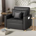 Esright 40 Inch Sleeper Chair Bed 3-in-1 Convertible Futon Chair Multi-Functional Sofa Bed Adjustable Reading Chair, Sofa with Modern Linen Fabric, Business Black