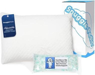 Snuggle-Pedic Memory Foam Pillow - Adjustable Shredded Foam Sleeping Pillows For Side, Back, Stomach Sleeper - Soft or Firm, Cooling, Luxury Support for Comfortable Sleep - Queen