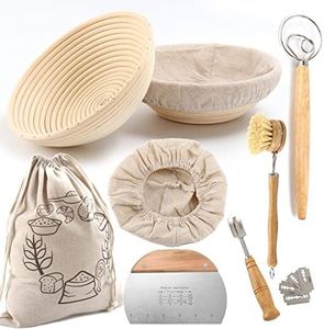 Natural Rattan Bannetons Bread Proofing Basket Round 9/10 Inches Sourdough Bread Fermentation Basket Baking Tools