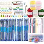 Coopay Knitting Needle Set, Crochet Kits for Beginners Adults, Knitting Kits with Wool and Needles, Includes Short Metal Knitting Pins 25cm, Crochet Hooks, Yarn and Accessories, Crochet Starter Kit