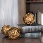 AELS 4" Vintage Decorative Balls Orbs, Set of 3 Decorative Spheres for Bowls and Trays, Antique Dining Table Centerpieces, Home Decor for Living Rooms, Dining Room, Coffee Table, Bronze Gold