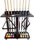 GACCO BILLIARDS Floor Pool Cue Rack Hold 9 Cue Sticks & Billiard Accessories. Corner Stand Pool Cue Holder Made of 100% Solid Hardwood with Billiard Scorer.CUE RACK ONLY (Traditional Mahogany)