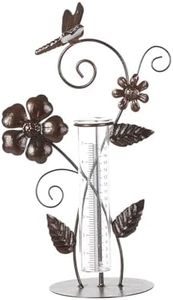 Metal Rain Gauge 7" Dragonfly Metal and Glass Spring Rain Gauge,Outdoor Decor Rain Gauge