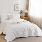 COTTEBED White Down Comforter Queen Size, Luxury Hotel Ultra Soft Washed Cotton, 1 Comforter Sets and 2 Pillowshams, Lightweight Modern Solid Bedding Collection for All Season Use (White,Queen/Full)