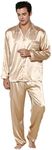 ZUEVI Men's Stain Silk Chinese Pajamas Set Button-Down Short/Long Sleeve Sleepwear Loungewear …, Goldm, Large