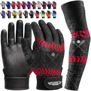 Exxact Sports Youth Batting Gloves with Arm Sleeve for Boys & Girls, Kids Baseball Batting Gloves for Softball, T-Ball (Youth L/XL, Black)