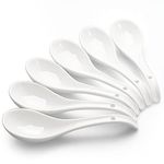 AOOSY Asian Soup Spoons,6.75 inch Ceramic Ramen Soup Spoons,Chinese Soup Spoons,Bright White Japanese Spoon Large for Ramen Pho Cereal,Wonton Dumpling Miso,Set of 6(White)