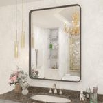 CHARMOR 24x32 Bronze Bathroom Mirror, Rounded Rectangle Bronze Frame Mirror, Brushed Bronze Bathroom Vanity Mirror Wall-Mounted, Anti-Rust, Hangs Horizontally or Vertically