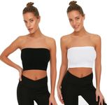 MIXFIT Women's Stylish & Premium Cotton White & Black Tube Top (Tube-Sando-B-Black & White-S)