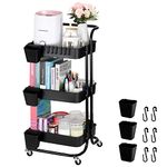 Bemece 3 Tier Trolley, Storage Trolley on Wheels with PP Draining Basket for Kitchen Bathroom Laundry and Office(Black)