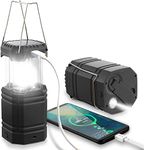 Rechargeable Camping Lights, LED Solar Camping Wind up Lantern, Hand Crank Emergency Light with 3000mAh Battery for Camping, Hiking, Fishing, SOS, Outdoor, Power Cuts-Black