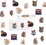 Fox Stickers (500 PCS), 10 Animal Graphic Cartoon Decal Rolls Self-Adhesive Seals for Kids Girls Boys Teens for Birthday Party Decoration for Water Bottle Laptop Scrapbook Card Envelope