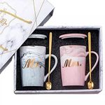 BonZeal Pack of 2 Gift Box Bold Mr Mrs Marble Coffee Mug Wedding Gift, Engagement Gift, Mugs for Coffee, Couple Coffee Mug, Gift for Couple, Anniversary Gift for Couple 350 ml