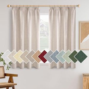 Woaboy Cortinas Lino Cortas con Cinta Fruncidora Visillos Dormitorio Ventana Translúcido Cortinas Modernas para Salón Habitación 2 Piezas 140x175cm Blanco