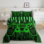 Feelyou Kids Boys Green Gaming Bedding Set Twin Size,Gamer Comforter Light 3D Gamer Comforter Set for Modern Game Duvet Set Game Room 2Pcs Room Decor Quilt Set Bedding Collection