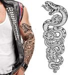 Tatodays 2 x Temporary tattoo full arm snake python roses stick on body art transfer for women and men cosplay halloween adult temp fake tattoo biker rocker fancy dress party cosplay