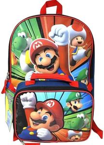 Super Mario 16 Inches Large Backpack With Lunch Bag Set, Multi, Modern