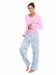 Famulily Womens Pajamas Set with Pockets - Long Sleeve Shirt and Pajama Pants Loungewear Set Pink S