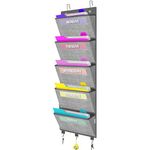 homyfort Over the Door hanging File Organizer, Weekly Hanging File Folders, Wall Organizers and Storage for Mail, Magazine, Notebooks, Office, Classroom, 5 Large Pockets, 50.39” Tall, Grey