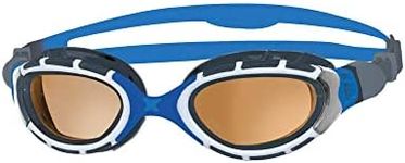 Zoggs Predator Flex Adult Swimming Goggles, UV protection swim goggles, Quick Adjust Comfort Goggles Straps, Fog Free Swim Goggle Lenses, Goggles, Blue/Grey/Polarized Copper, Regular Fit
