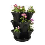 Nancy Jane's 3-Tier Stacking Planter Set, 12-Inch, Black