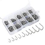 VIPMOON 500pcs Circle Fishing Hooks with Plastic Box set, Carbon Steel with Eye Sea Small Fishing Hooks Barb Weedless for Saltwater Freshwater Fishing Accessories,10 Size 3 4 5 6 7 8 9 10 11 12