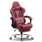 Dowinx Premium Leather Gaming Chair with Massage Cushion and Footrest, Office Chair for Study Table, Adjustable Swivel Chair with Lumbar Support, Headrest, Ergonomic Design for Office or Gaming