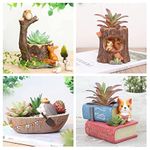 Vikarafty Resin Pot Pack of 4 Owl Tree Puppy with Book Boat Tree Shape Resin Pot Design Resin Succulent Pots Resin Planter Succulent Pot Succulent Indoor and Outdoor Pot Multicolor