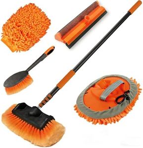 LAANPOLE 3.6m Car Wash Brush with Long Handle, Car Cleaning Kit with Soft Bristle Wash Brush, Microfiber Cleaning Mop, Window Squeegee, Mitt, Wheel Brush for RV, Truck, Boat, House Siding
