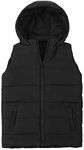 SNOW DREAMS Boys Puffer Vest Hooded Quilted Outwear Sleeveless Jacket Lined Zipper Waistcoat Solid Color Black Size 10