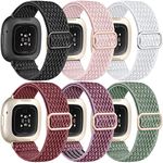 Ouwegaga Compatible with Fitbit Sense/Fitbit Sense 2/Fitbit Versa 3/Fitbit Versa 4 Bands for Women Men, Adjustable Stretchy Elastic Nylon Solo loop Sport Replacement Strap for Fitbit Smartwatch