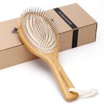 Bamboo Hair Brush, Smoothing Hair and Massaging Scalp, Detangling Anti-Static Hairbrush, Eco-Friendly Natural Wooden comb with Metal Bristles for Women, Men & Children