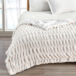 Great Bay Home Fuzzy Ruched Faux Fur Throw Blanket, Luxurious, and Ultra-Soft Reversible White Throw Blanket, Thick Throw for Chair, Sofa, or Bed. Warm Faux Fur Throw Blanket. Alondra, White