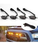 Zimba 4PC LED Grille Lights Amber SMOKED SHELL Grill Led with Fuse Adapter Wiring Harness Kit (4PCS SMOKED Shell with Amber Light) Compatible with ALL CAR (4PC LED Grill Light SMOKED SHELL)