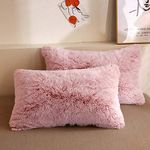 XeGe Faux Fur Throw Pillow Cases, Plush Shaggy Ultra Soft Pillow Covers, Fluffy Crystal Velvet Decorative Pillowcases, Furry Fuzzy Pillow Shams Zipper Closure, Set of 2(Standard, Pink Ombre)