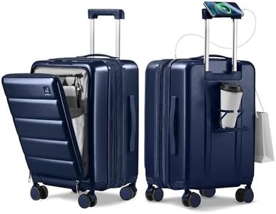 ISLAND ELEPHANT Expandable 20Inch Carry On Luggage Airline Approved - Front Pocket Hardside Travel Suitcase Unbreakable -with Cup Holder,USB Charge,Side Pothook, 360°Spinner Wheels, TSA Lock-Navy Blue