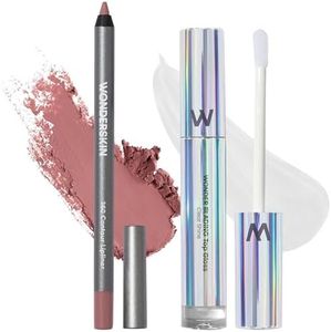 Wonderskin Lip Liner Pencil (Blush) - 360 Contour Lipliner, Long Lasting, Sharpenable, Waterproof and Transfer-Proof with Clear Glitter Lip Gloss, Hydrating and High Shine Finish