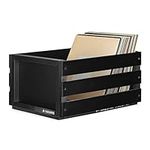 Navaris Wood Record Crate - Vinyl Album Storage Holder Box Wooden Case with Chalkboard Sign Board - Holds up to 80 LP Records - Black