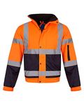 shelikes Hi Vis Viz Visibility Bomber Workwear Security Safety Fluorescent Hooded Padded Waterproof Work Wear Jacket Coat [ORANGE/NAVY L]