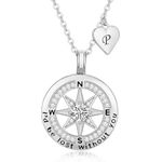 Initial Necklace Gifts for Women, Compass Jewelry for Women S925 Sterling Silver Necklace Gifts for Wife Anniversary Birthday Gift for Her Wife Women Ideal Christmas Gifts for Valentines Day Gifts for