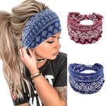 Proberos® 2Pcs Gym Headbands Bohemian Headbands for Women Men, Stretch Wide Hair Bands Stylish Yoga Sweatband for Workout, Running, Tennis, Badminton, Marathons, Cycling, Black+Red+Blue