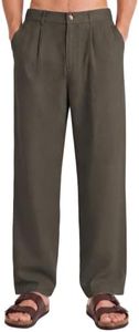 Fioboc Men's Linen Pants Pleated Relaxed Straight Leg Casual Dress Trousers