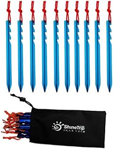 NUZAMAS Camping Tent Stakes Set of (10) 7" (18cm)- Ultralight and Heavy Duty 7001 Aluminum - 3 Guy Points - Blue with Storage Bag