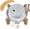 Stone Grain Mill - Manual Flour Mill with Stable Wood Base, Natural Granite Stone Grinder Mill for Dry & Wet Use, Home Kitchen Tool (9.8 x 13.8 inch)