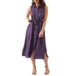 Amazhiyu Women Pure Linen Midi Dress Button Down Dress with Pockets and Belt Purple,XX-Large