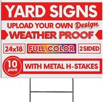 10 pack 24x18" Double Sided Custom Yard Sign with Metal Stake Front and Back Custom Printed Personalized Lawn Sign for Business, Real Estate, or Yard Sale, Full Color Corrugated Plastic Signage for Outdoors, Home, Office, Business (10-Pack)