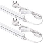 Barrina T5 60cm LED Under Cupboard Kitchen Lights & Wardrobe Light Bar, 9W 800 Lumens, 4000K Cool White Light Strip with Switch, Plug and Play, 2 Pack