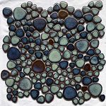 Hominter Interlocking Pebble Tile Aqua Teal Blue Porcelain Mosaic Mesh Mounted 12x12 Waterproof Ceramic Shower Floor & Wall Tiles Kitchen Bath Backsplash Pool Tile(10 Square Feet)