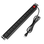BTU Power Strip Surge Protector Rack-Mount PDU, 12 Outlet Power Strip with Switch, Metal Mountable Power Strip Heavy Duty for Server Racks, Garage Shop Power Strip, Industral Commercial (Black 6FT)