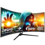 Gawfolk 34 Inch Ultrawide Curved 144Hz Gaming Computer Monitor 1500R PC screen 21:9 UWQHD (3440x1440),Adaptive Sync,178° Viewing Angle,Display Port、HDMI,Compatible with wall mounted VESA75x75MM-Black